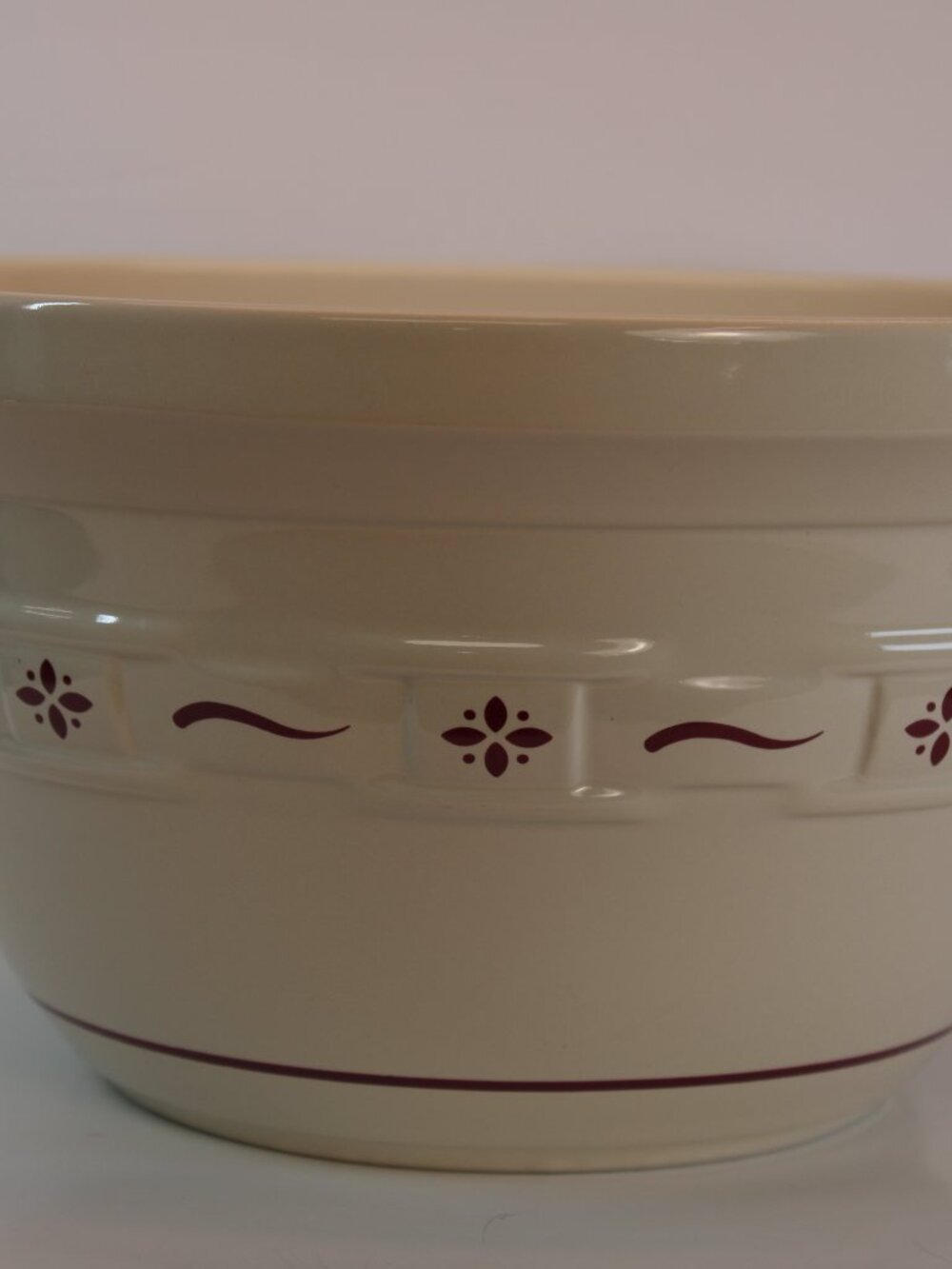 NIB Longaberger Pottery Ex. Lg Mixing Bowl Beige Basket Design MI USA - Picture 5 of 7